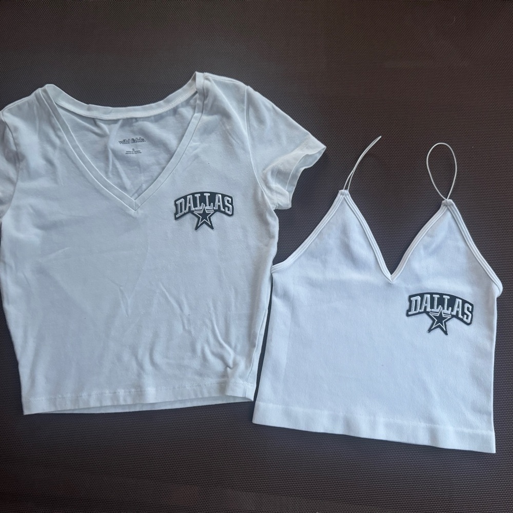 White Dallas V-Neck Tee and Crop Top Set bundle
